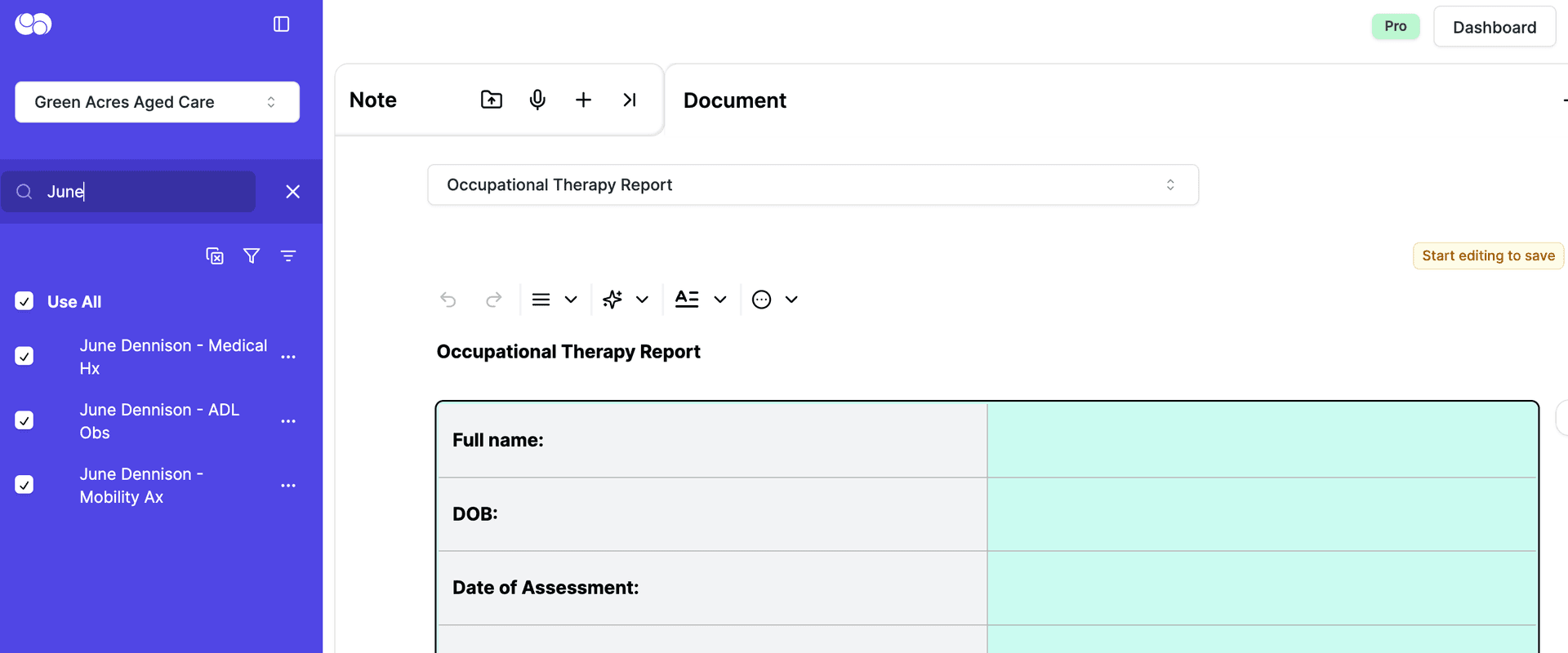 aged care ot report