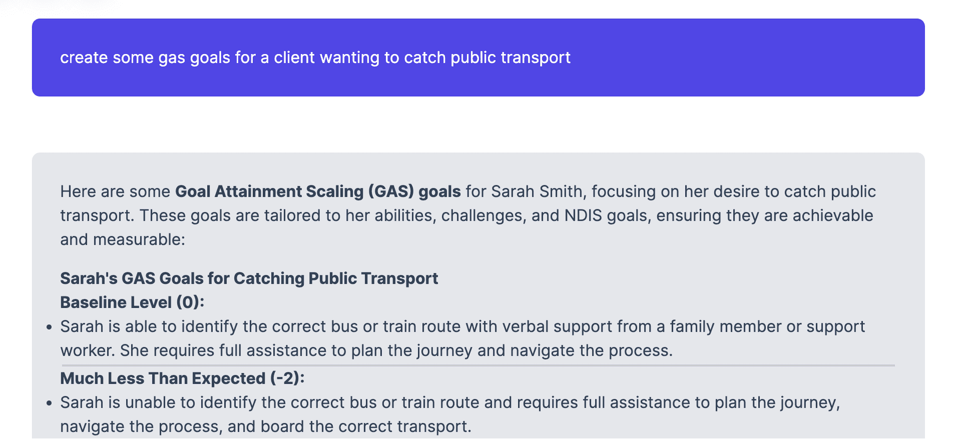 assistant example - public transport gas goals