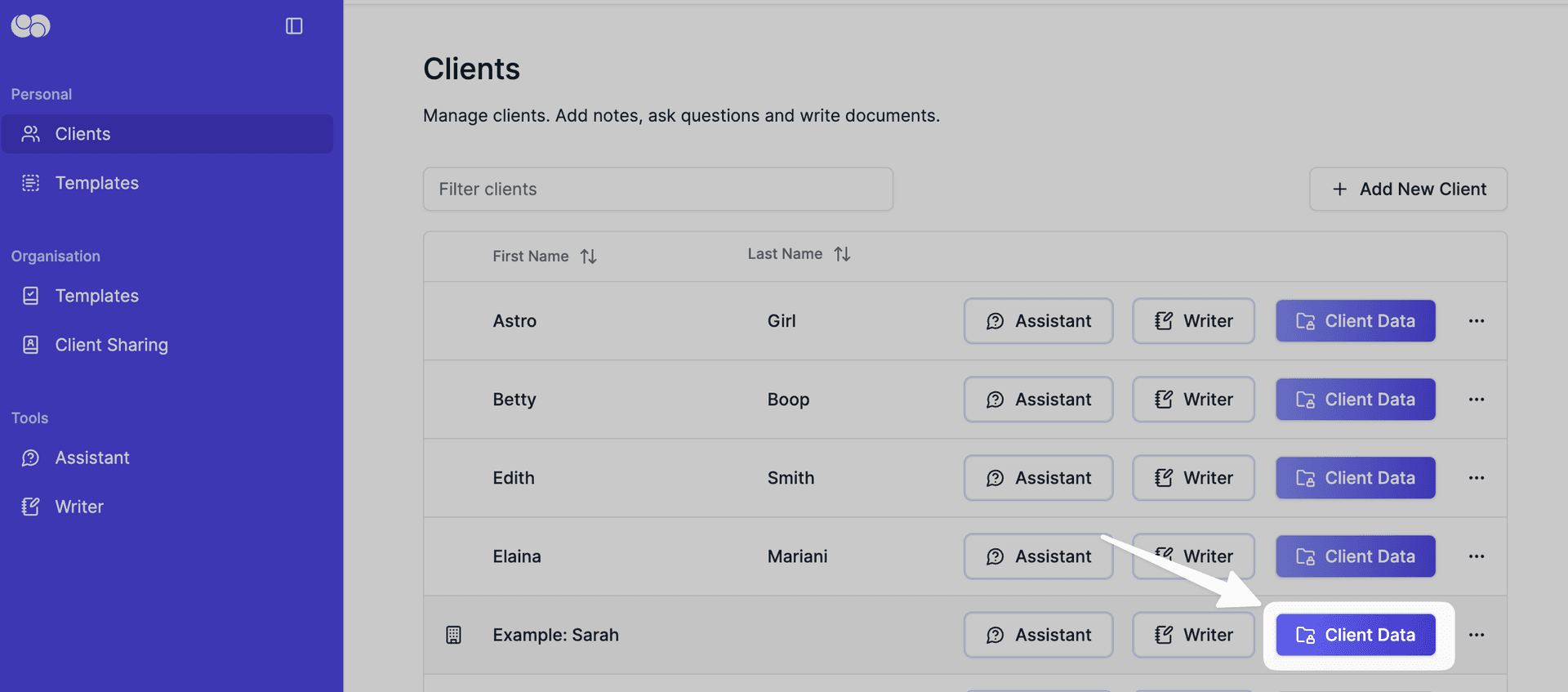 navigate to client data