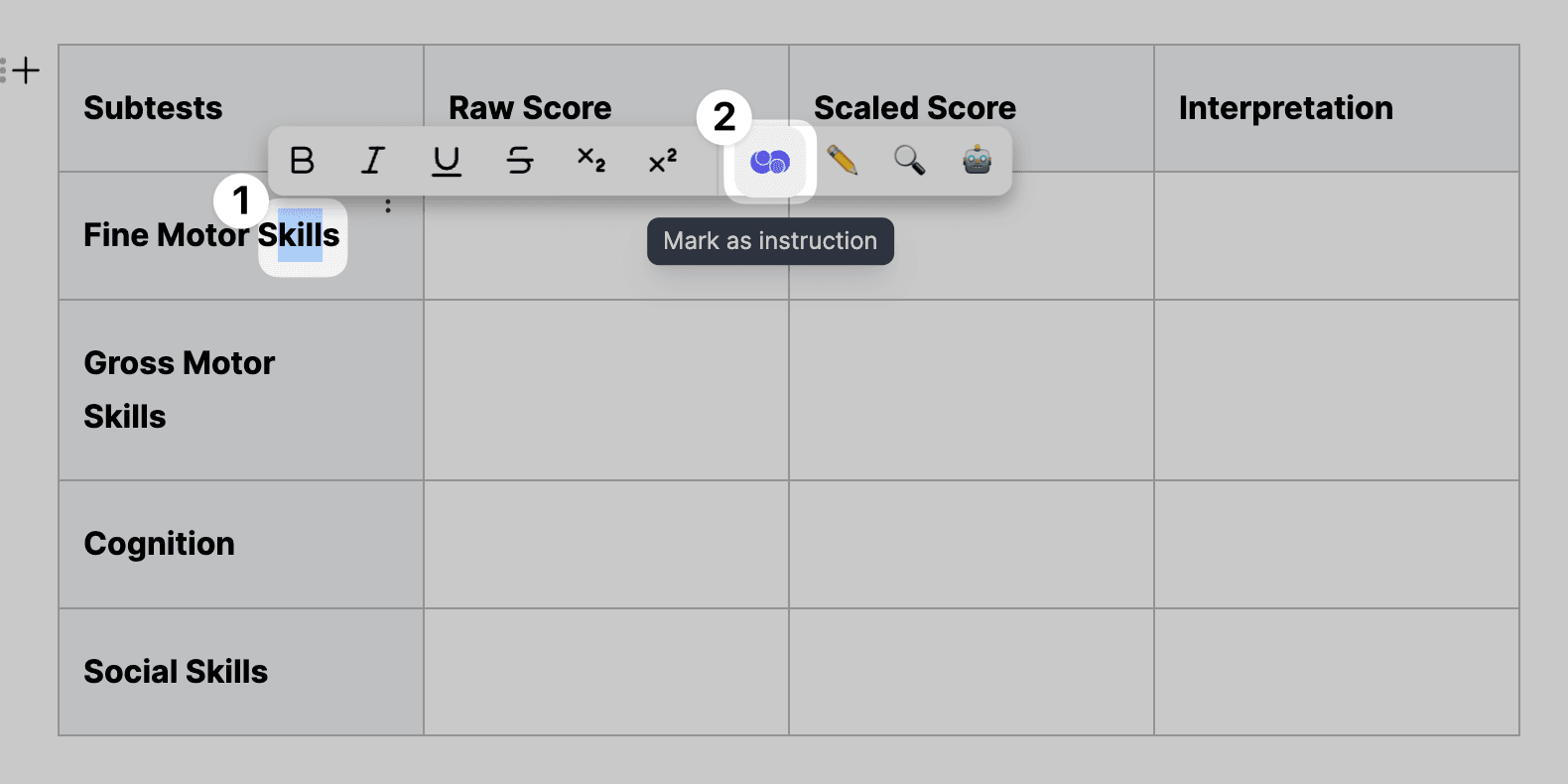 mark table