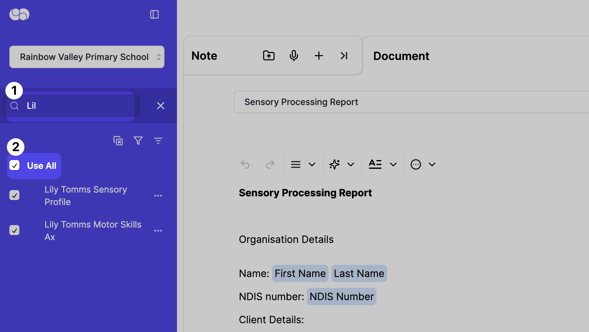 multiple notes for a school client