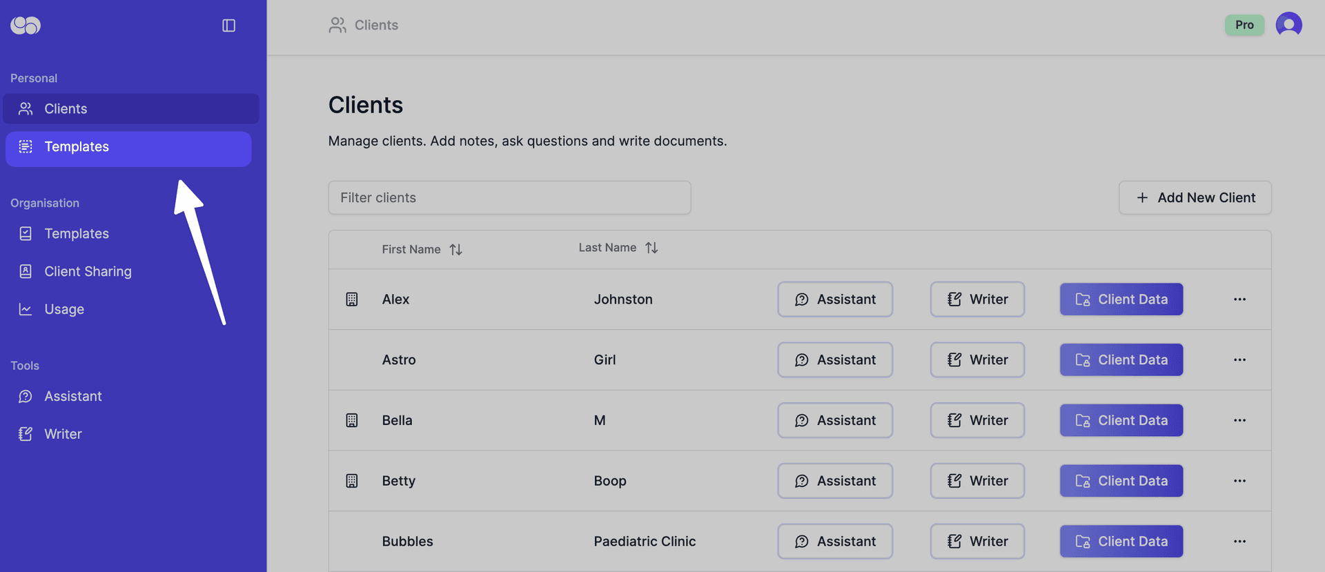 navigate to templates