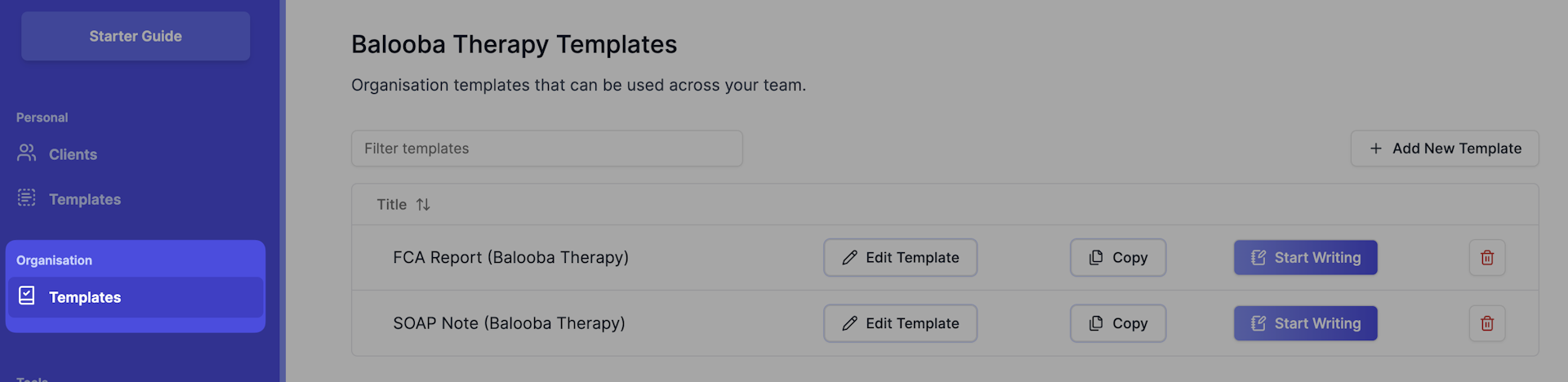 organisation templates