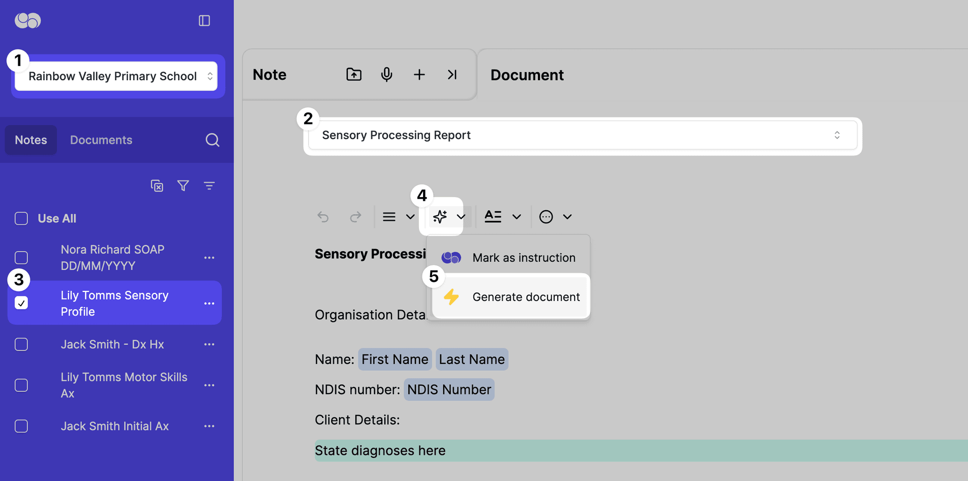 school client generate document