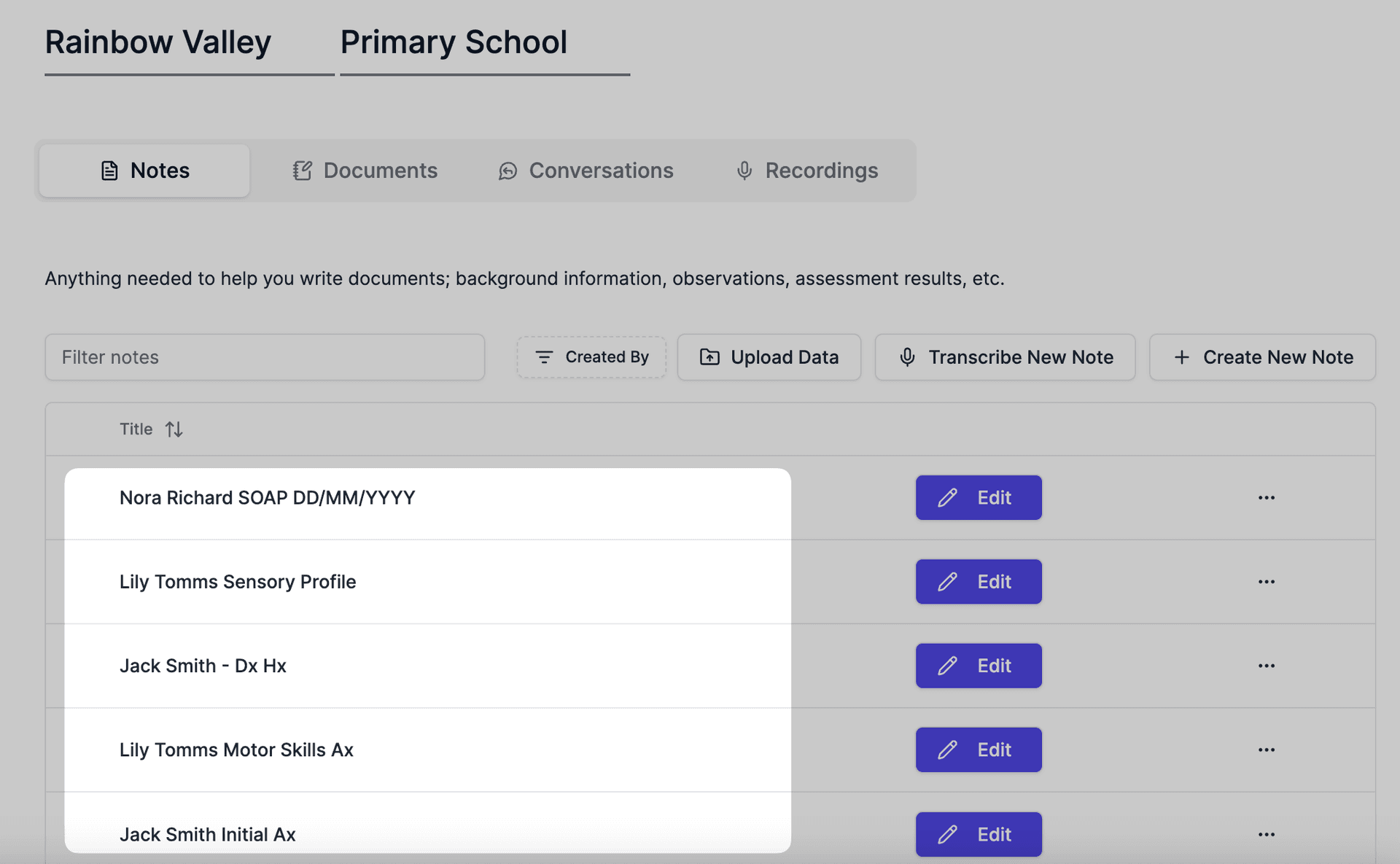 school client notes