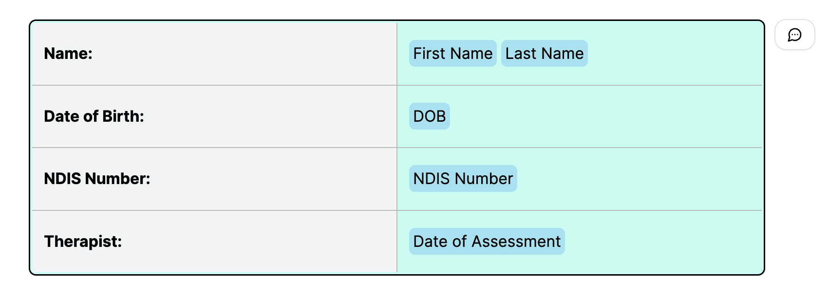table with client merge tags